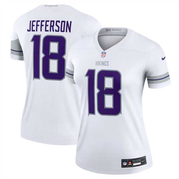 Womens Minnesota Vikings #18 Justin Jefferson White Winter Warrior Limited Football Stitched Jersey Dzhi